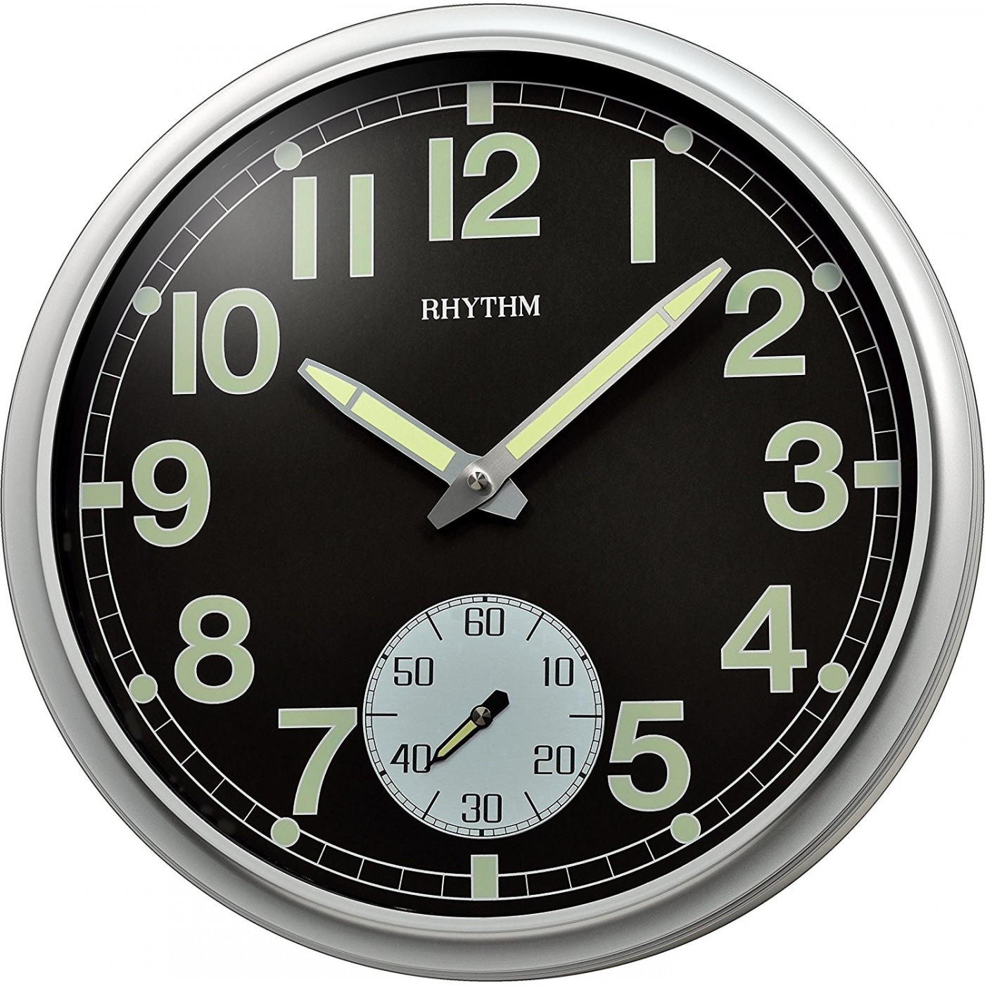 Rhythm Value Added Wall Clock Convex Glass,SubSecond Hand,Glow In The